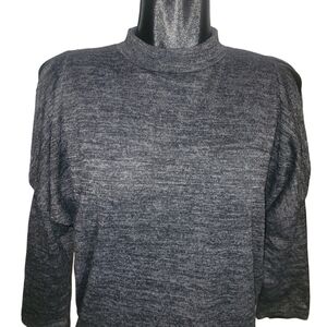 Grey Heathered Mock Neck Cold Shoulder Long Sleeve Top M